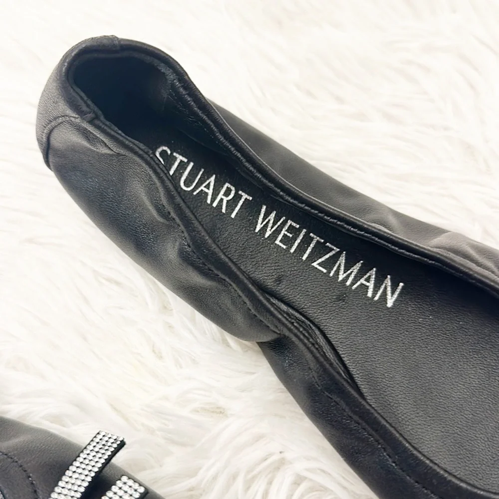 NEW Stuart Weitzman SW Bow ballerina black lamb skin leather flats women size 8